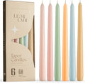 Leor & Lair Pastel Taper Candles, 6 Pack, 10" Tall Candlesticks, Unscented