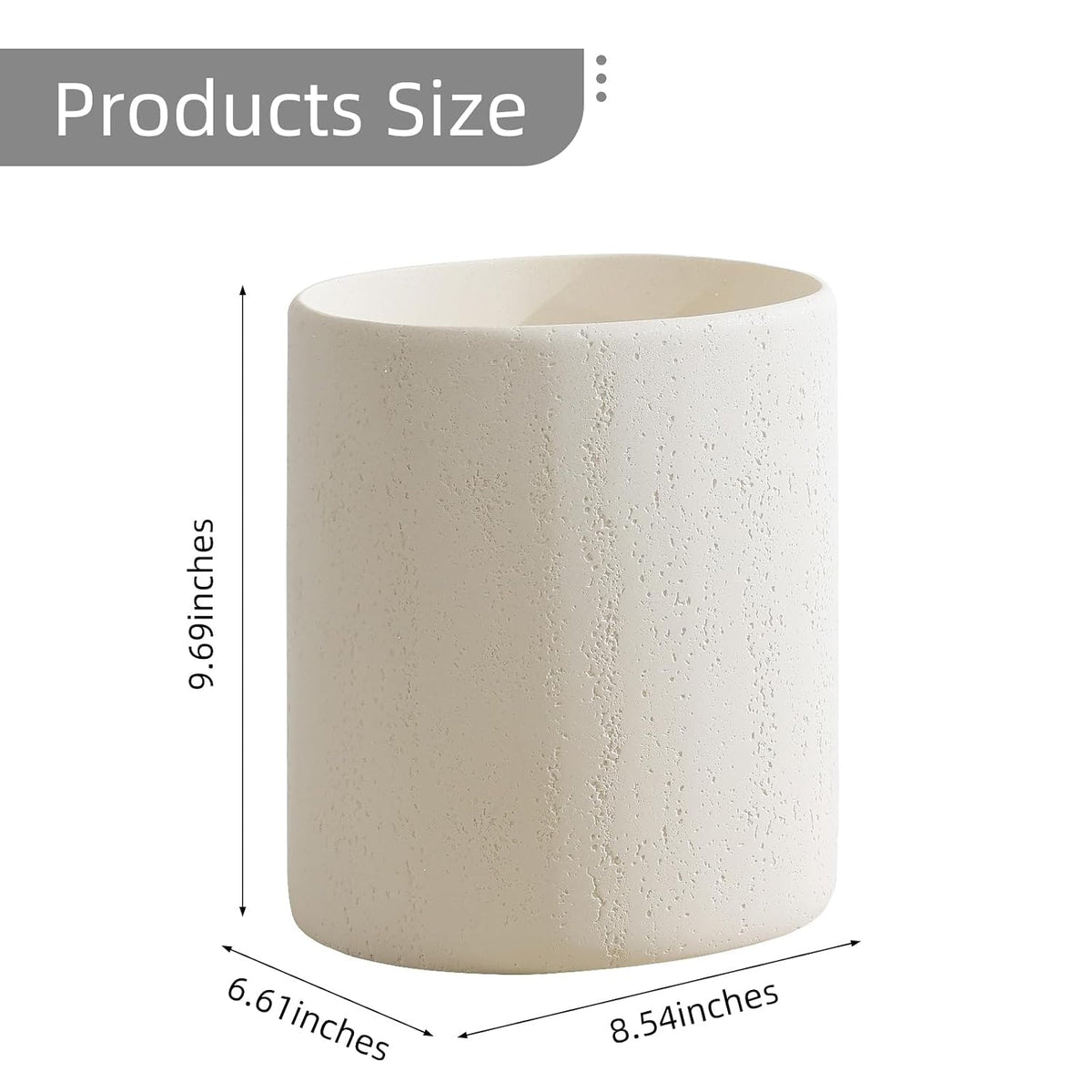 Bathroom Trash Can,1.6 Gallon,Travertine Stone Look,Off White