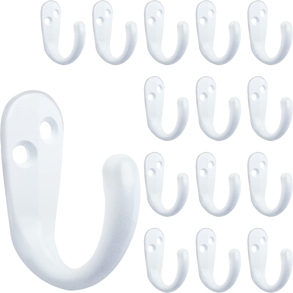 IBosins 15PCS Coat Hooks Wall Mounted White Single Prong Robe Hook