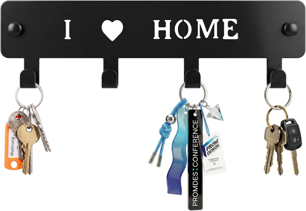 4-Hook Metal Key Holder Wall Mount with Self-Adhesive Back