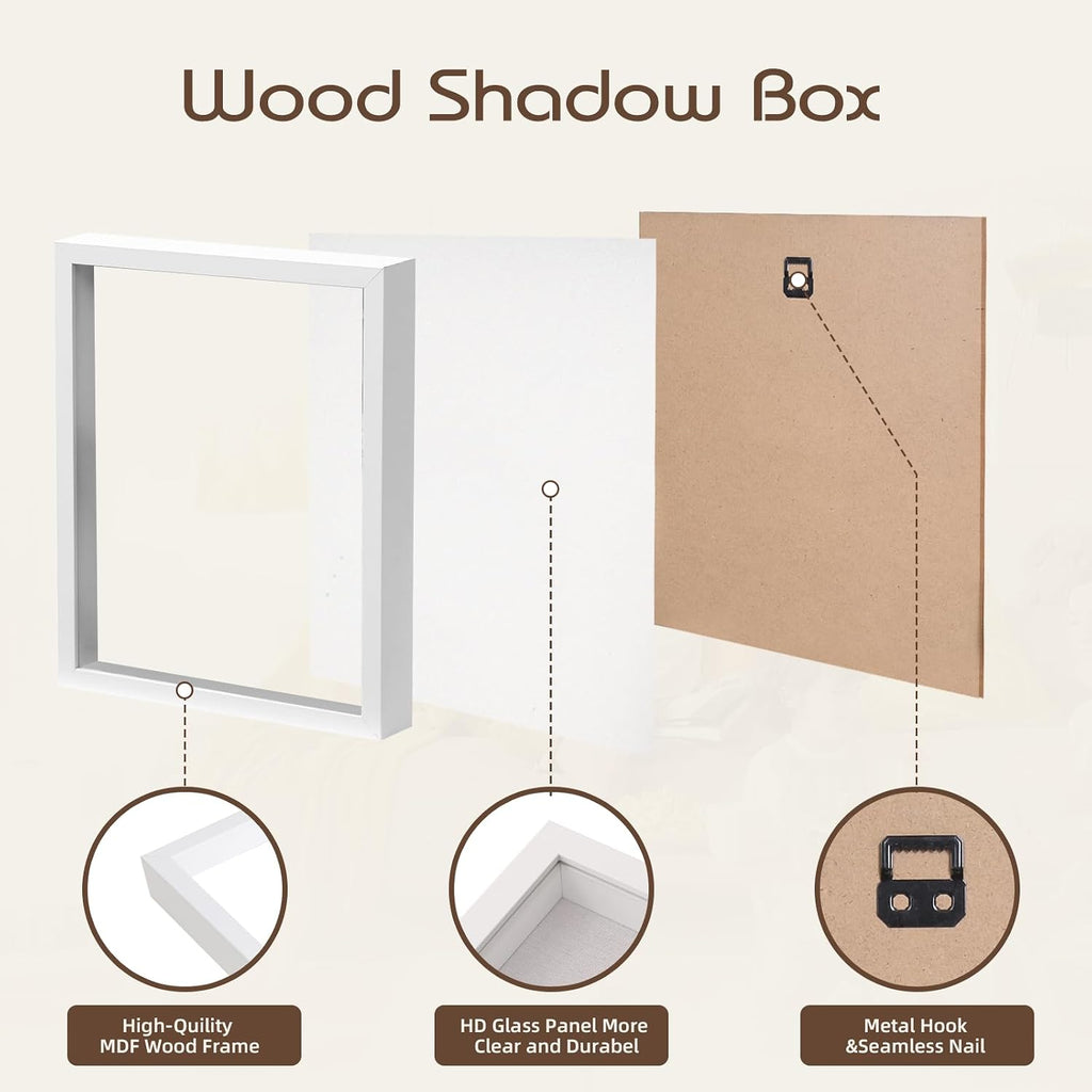 QDSSDECO 11" x 14" Shadow Box Display Case, Linen Back, 2 Pack White