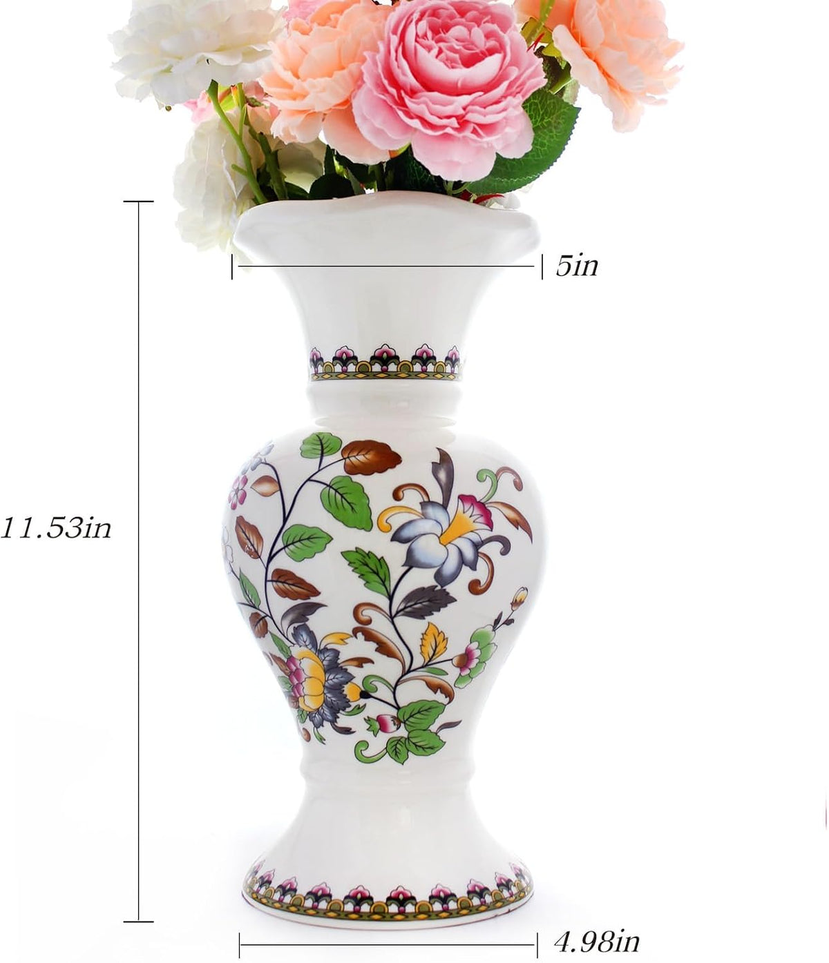 Rustic Farmhouse Ceramic Flower Vase, 12-Inch Colorful Vintage Vase