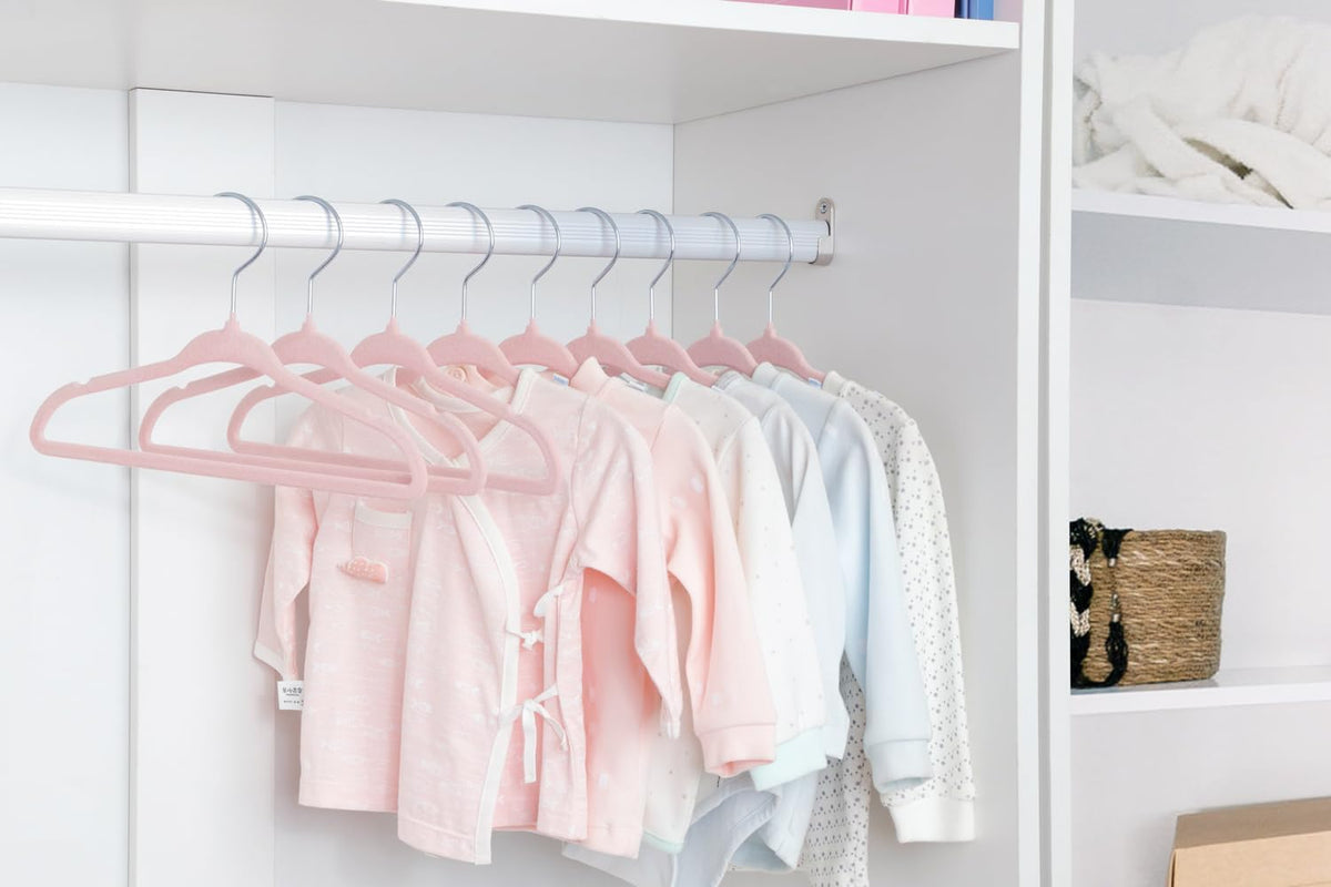 ManGotree 11" Baby Velvet Hangers Non-Slip Kids Hangers 66 Pack Light Pink