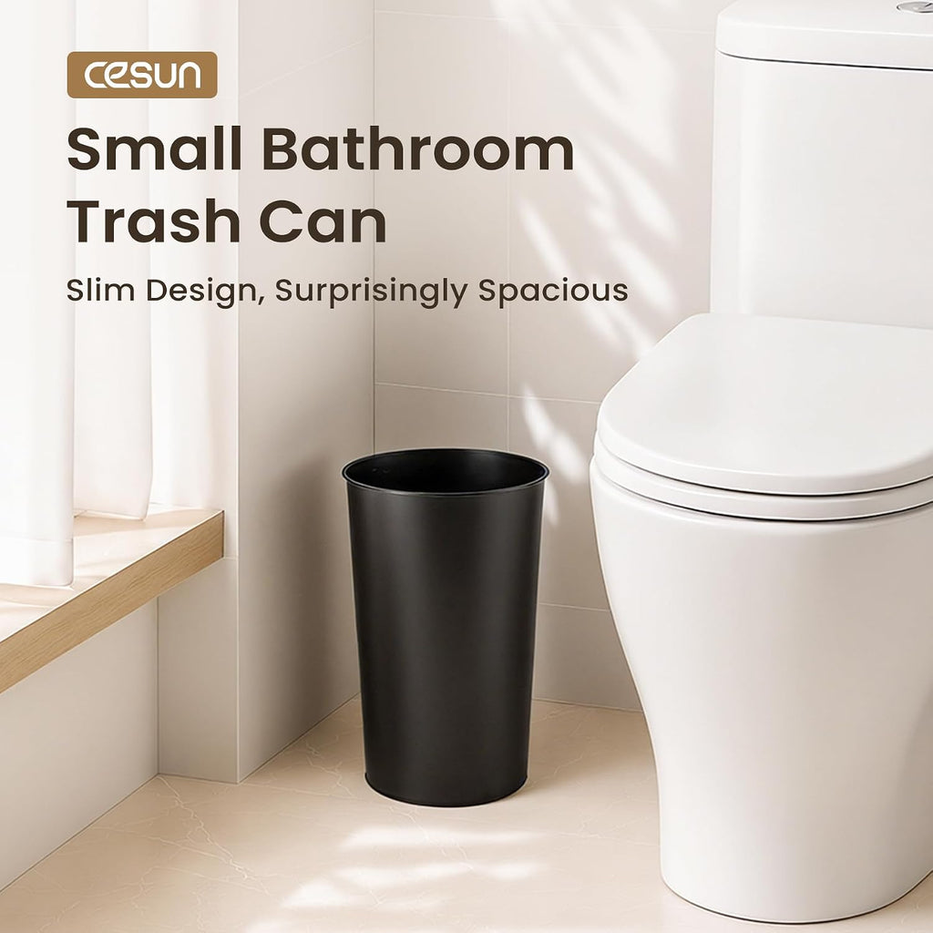 Cesun Round Metal Bathroom Trash Can, 2.1 Gallons Wastebasket, Black