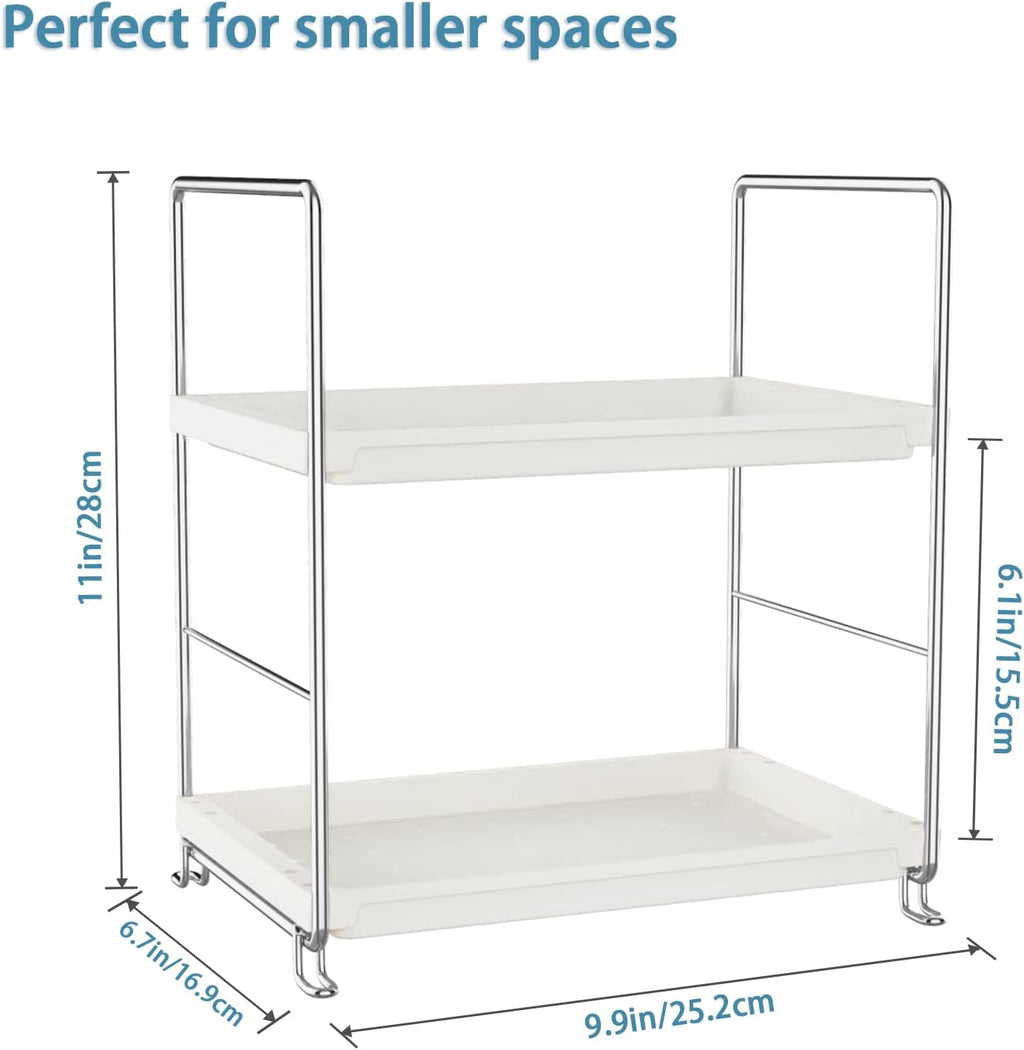 2-Tier Kitchen Spice Rack Standing Shelf-Bathroom Countertop Organizer-Vanity Tray Cosmetic & Makeup Storage,Perfect Storage Shelf for Bathroom,Bedroom,Kitchen,Vanity,Silver