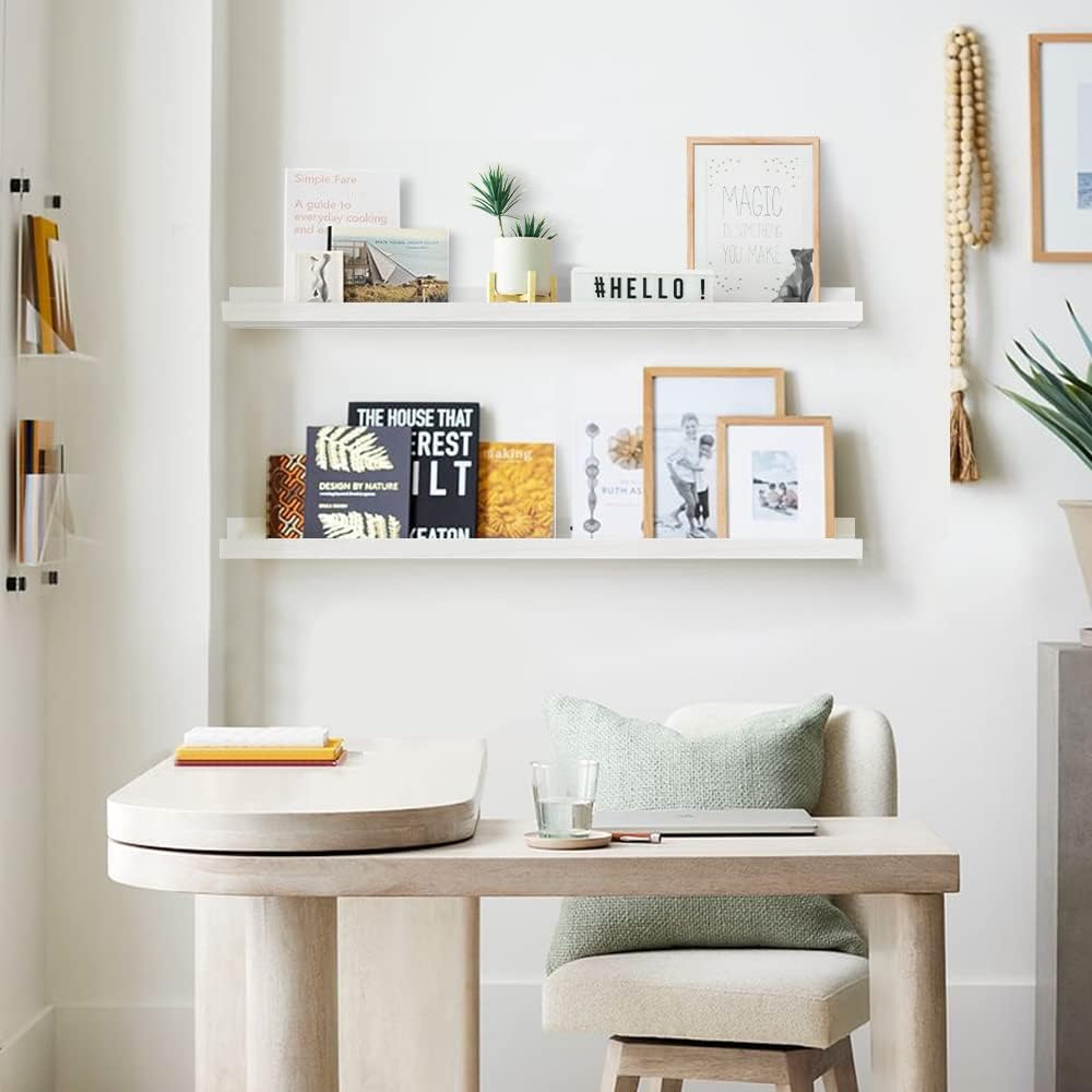 Forbena 36 Inch Long Floating Shelves, White Picture Ledge Shelf for Wall