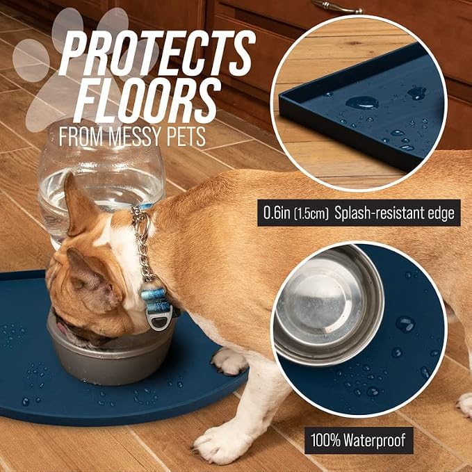 Leash Boss Fountain Mat, Silicone Water Mat Designed for Pet Fountains, Dog Gravity Water Bowls, Mats for Automatic Dispensing Cat Feeders up to 8" Diameter (Small - 14 x 12 Inches, Black)
