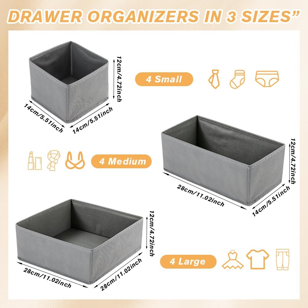 Drawer Organizer Clothes, 12 Pack Dresser Organizer for Nursery, Underwear, Sock - Foldable Closet Organization and Storage Dividers Bins for Baby Clothes