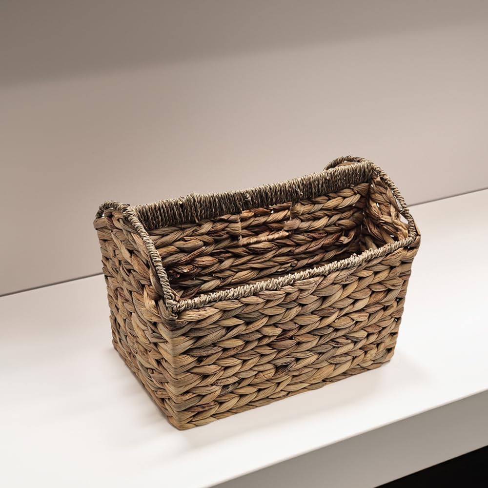Vintiquewise Woven Wicker Magazine Basket Holder, Tall Narrow Vertical Magazine File Holder, Bathroom Magazine Rack, Storage Basket for Books & Newspapers