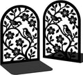 1 Pairs Flower & Birds Design Black Metal Bookends for Shelves