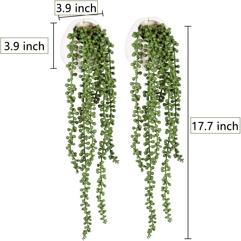 Tiita Artificial Hanging String of Pearls Plants in Pots, 2 Pack for Decor