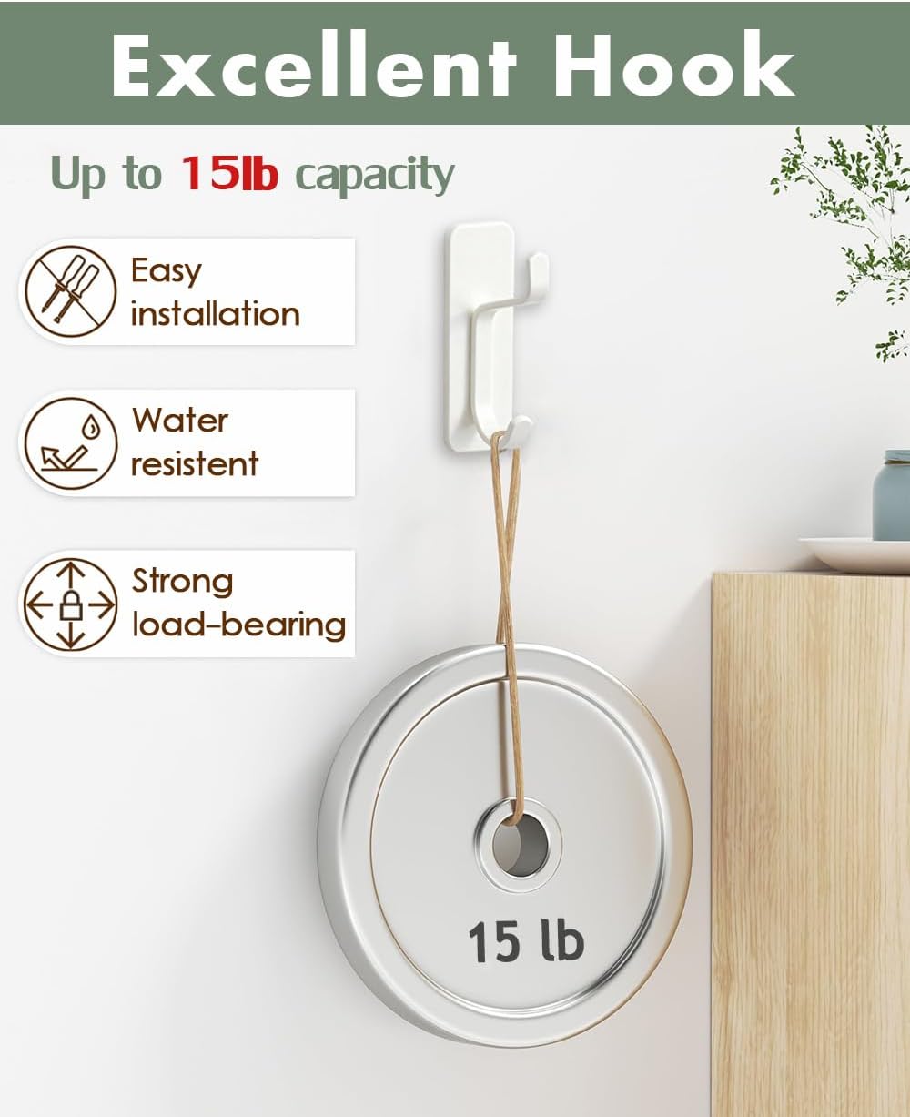 Adhesive Hooks for Walls No Damage Stick On Coat Hook Wall Mount White 6Pcs