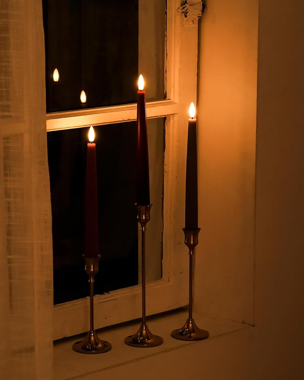 Stmarry Fall Flameless Taper Candles with Remote and Timer, 9.65 Inch Real Wax LED Candlesticks, Battery Operated Thanksgiving Candles with 3D Flickering Flame, Bordeaux, Terra Cotta & Caramel, 6 Pack