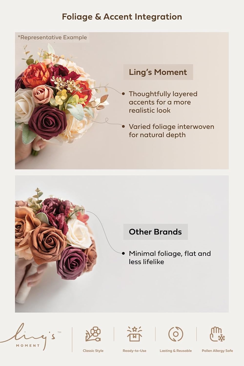 Ling's moment Bridesmaid Bouquet, 7 Inch Burnt Orange for Wedding