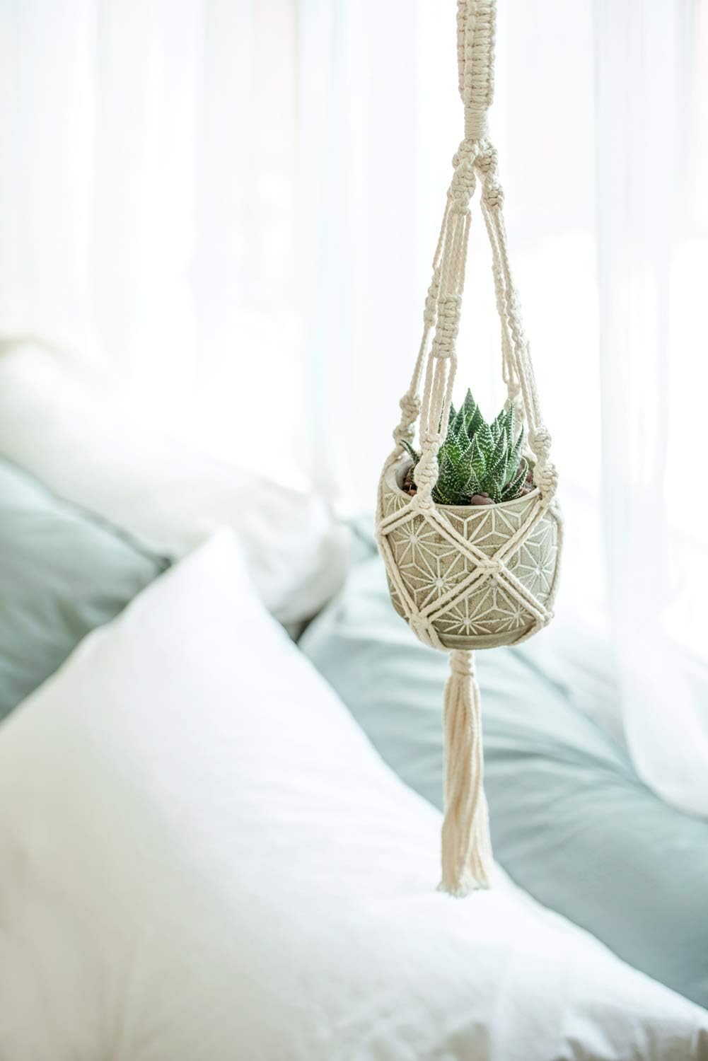 Mkono 3 Pack Macrame Plant Hanger, Hanging Planters for Indoor Plants Ivory