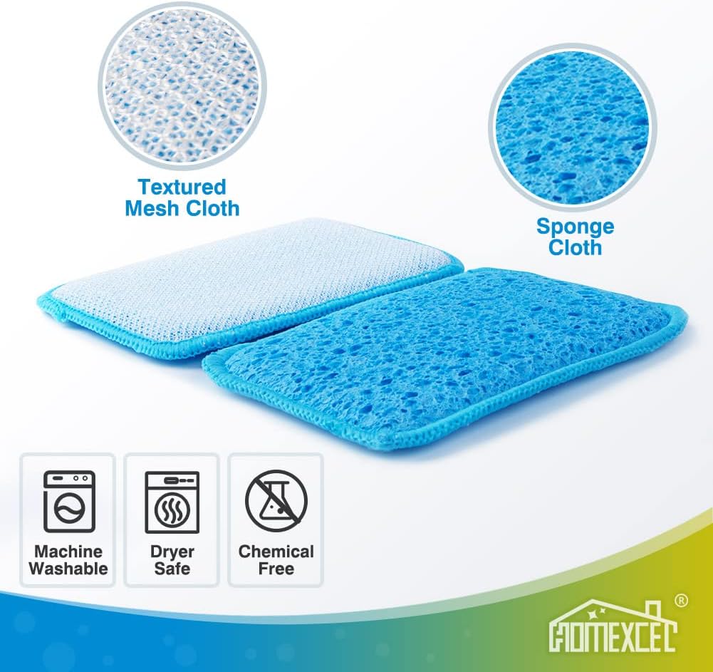 HOMEXCEL 12PK Scrub&Wipe Cloths, Dual-Sided Non-Scratch Sponges for Kitchen