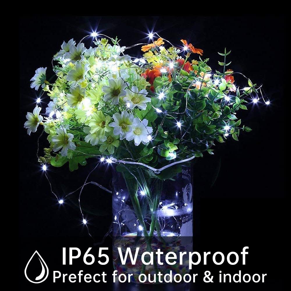 16 Pack Led Fairy Lights Battery Operated String Lights 10 Feet 30 LED Waterproof Twinkle Lights Mason Jar Lights Silver Wire Firefly Lights for Christmas Party Wedding Patio White