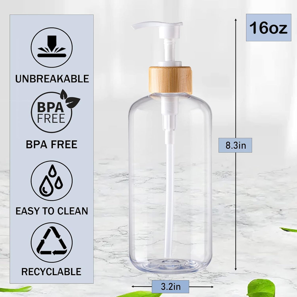Clear Plastic Soap Dispenser Set - 16oz Refillable for Kitchen, Bathroom Shampoo & Conditioner