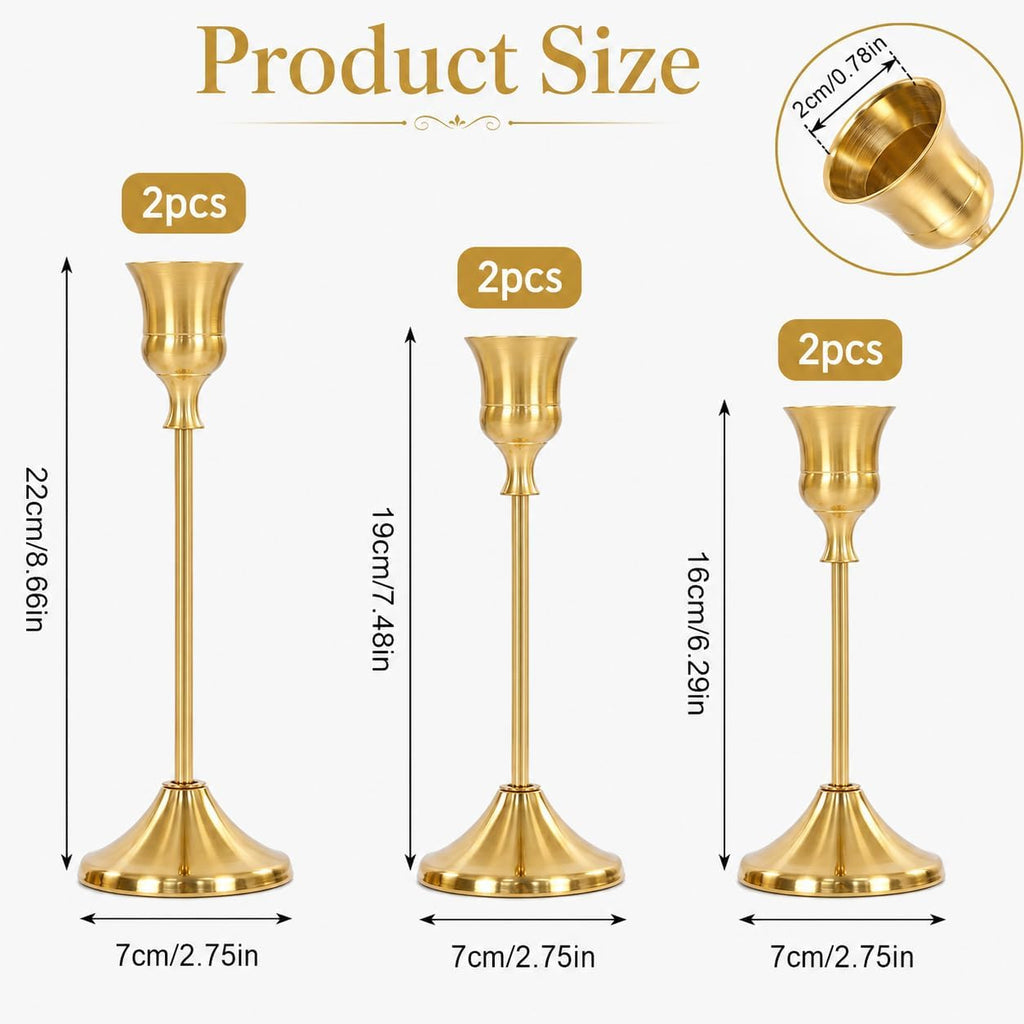 12Pcs Brass Gold Metal Taper Candle Holders, Candlestick Holders, Vintage Modern Decorative Centerpiece Candlestick Holders for Table Mantel Wedding Housewarming Gift