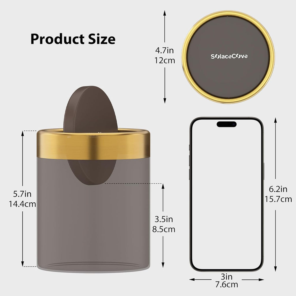 Countertop Trash Can with Lid for Desk Top,0.4 Gallon Stainless Steel Mini Trash Can for Desk、Car、Office、Kitchen,Swing Top Trash Bin with a Roll of Trash Bag(Brown)