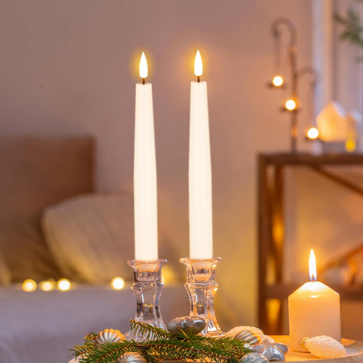 GenSwin Flameless Taper Candles Battery Operated with Timer White