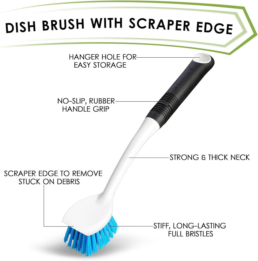 MOSOLAN Dish Brush Set of 3 with Bottle Brush, Dish Scrub Brush, Round Head