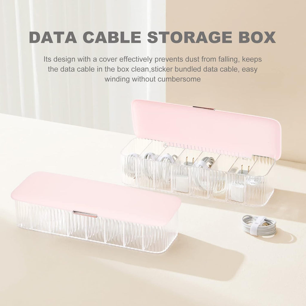 Cabilock Cable Management Box for Charging Cable Organizer Cord Storage Box with Multi-Grid Design Waterproof Easy-Clean 11.22 X 3.93 X 2.55 in for Home Storage