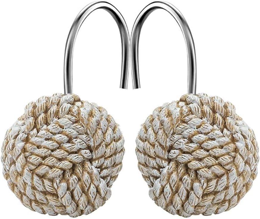 Gracelife Home Decorative Shower Curtain Hooks Seaside Off-White Nautical Metal Shower Curtain Hangers Bathroom Accessories