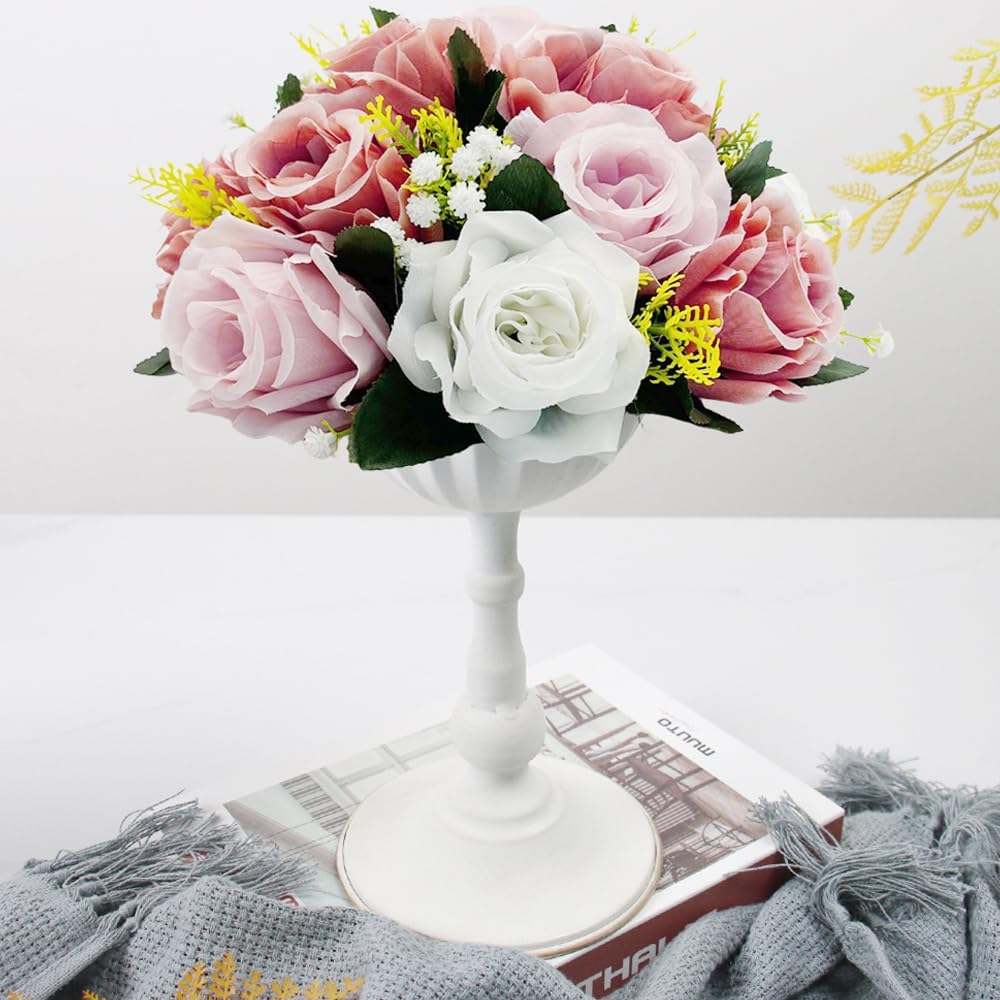 10Pcs Artificial Rose Balls for Centerpieces (Dusty Pink & White)