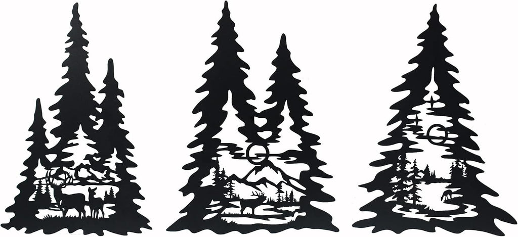 J-Fly Metal Pine Wall Art, Black Forest Autumn Hunting Valentine Decor, Outdoor Metal Wall Art for Kitchen, Bedroom, Fireplace, Winter Gifts 15 Inch