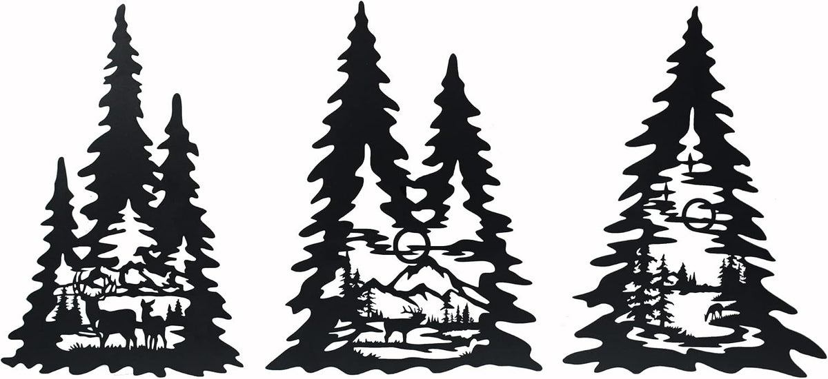 J-Fly Metal Pine Wall Art, Black Forest Autumn Hunting Valentine Decor, Outdoor Metal Wall Art for Kitchen, Bedroom, Fireplace, Winter Gifts 15 Inch