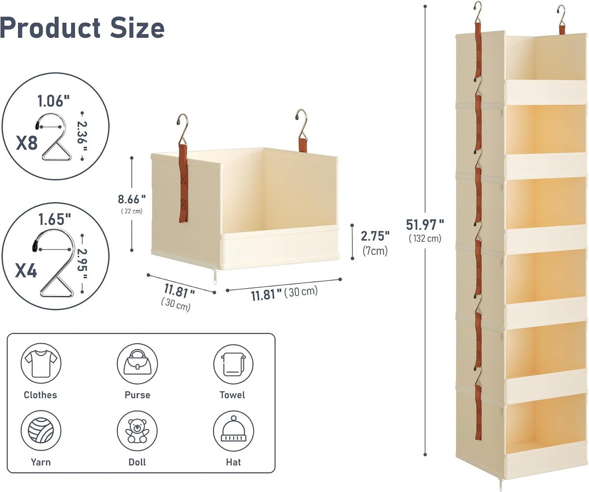 DIMJ Hanging Closet Organizer - 5-Tier Modular Hanging Shelves with Zippers Hooks, Collapsible Baskets for RV, Dorm, Small Spaces, Fabric Storage Bins for Clothes, Handbags