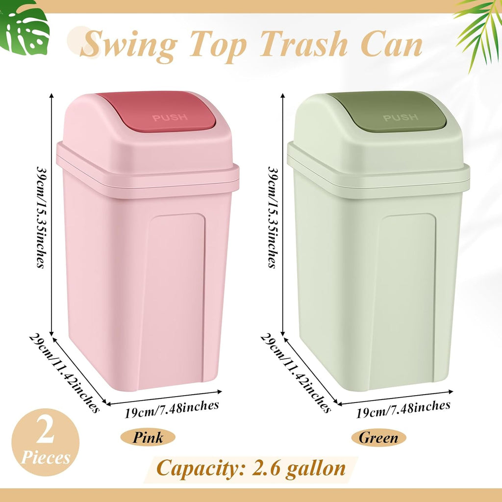 Sumind 2 Pcs 2.6 Gallon Small Trash Can with Swing Lid, Green and Pink
