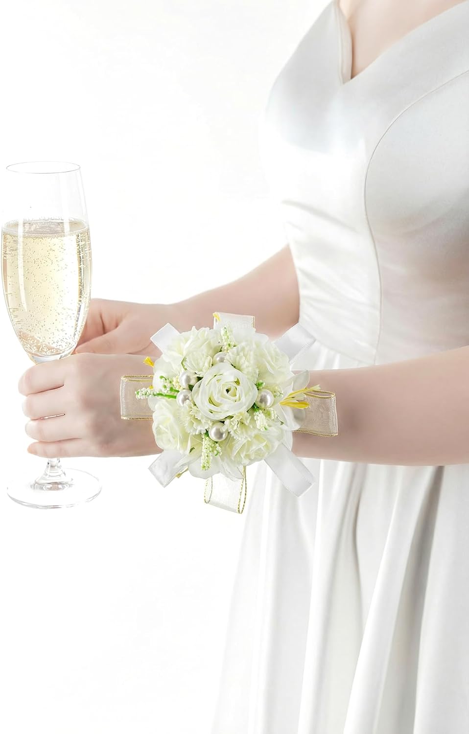 Ivory Corsage and Boutonniere Set Prom Wrist Corsage Flower
