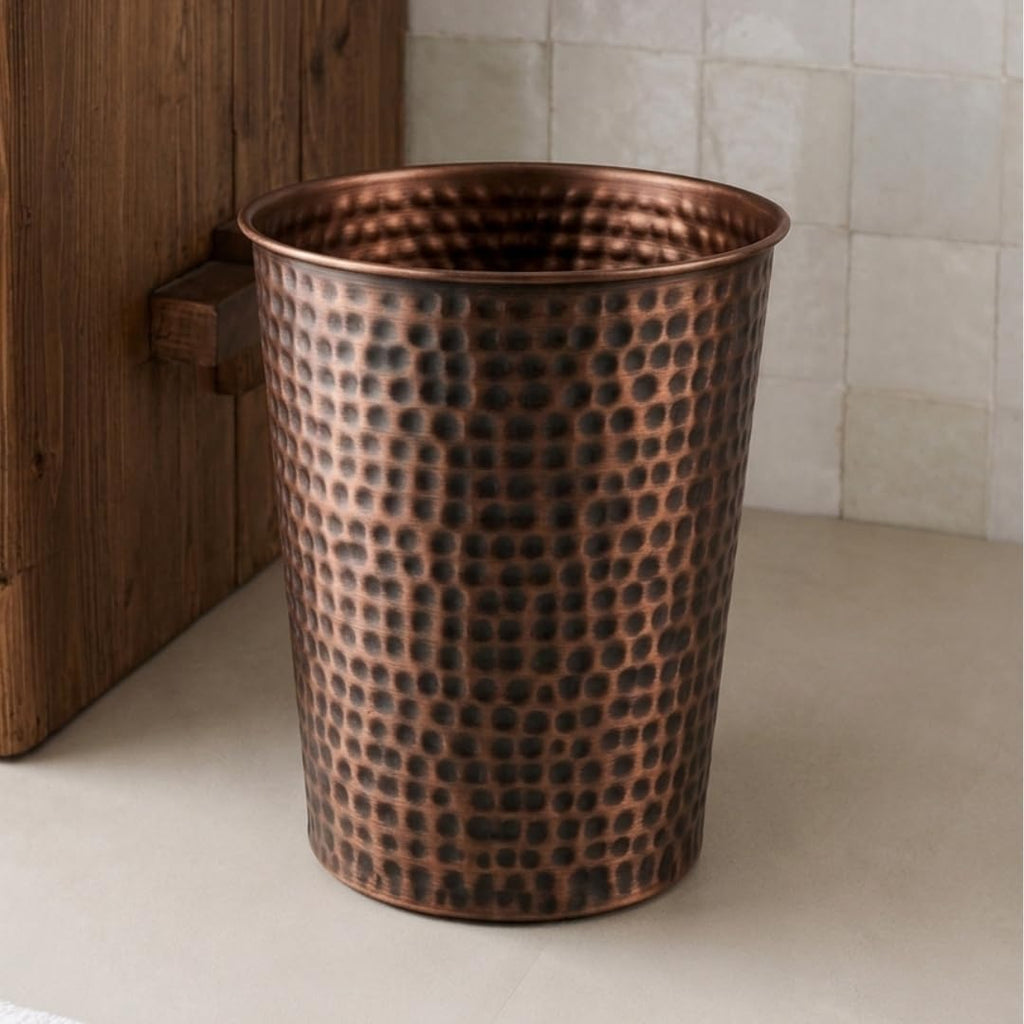 Monarch Abode Metal Bathroom Trash Can – Waste Basket for Bedroom, Office Desk, & Dorm, Hand Hammered, Durable Decorative Antique Copper Small Trash Can Bathroom Garbage Bin Wastebasket