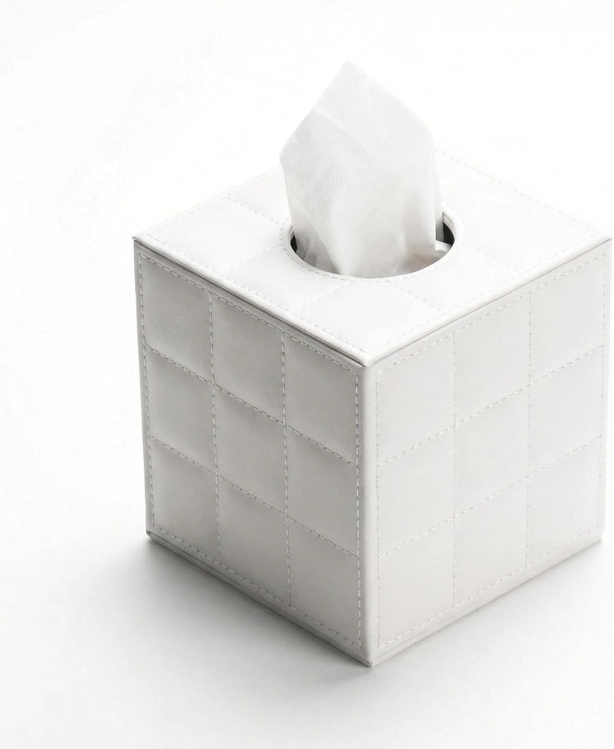 Square PU Leather Tissue Box Cover Holder with Magnetic Bottom(White Grid)