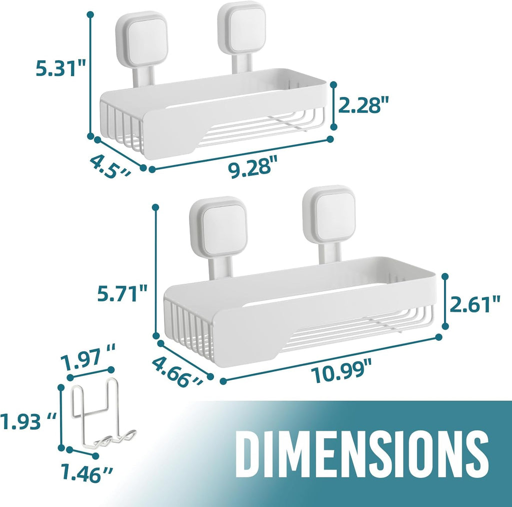 TAILI Shower Caddy Suction Cup Rustproof Metal Shower Shelves White 2pack