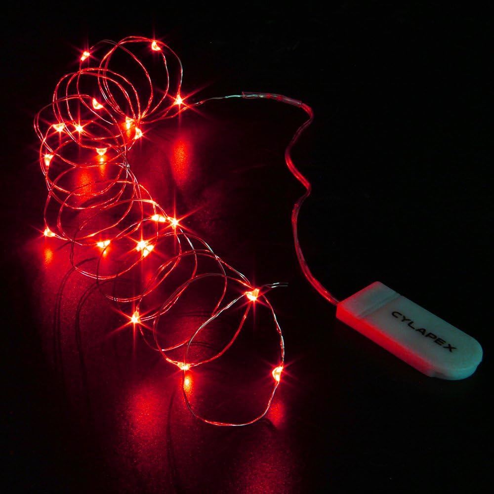 CYLAPEX 6 Pack Fairy Lights Battery Operated 7ft 20 LED Mini String Lights Silver Wire Firefly Starry Moon Twinkle Lights for Wedding Mason Jars Party Christmas Centerpiece Table Decorations, Red