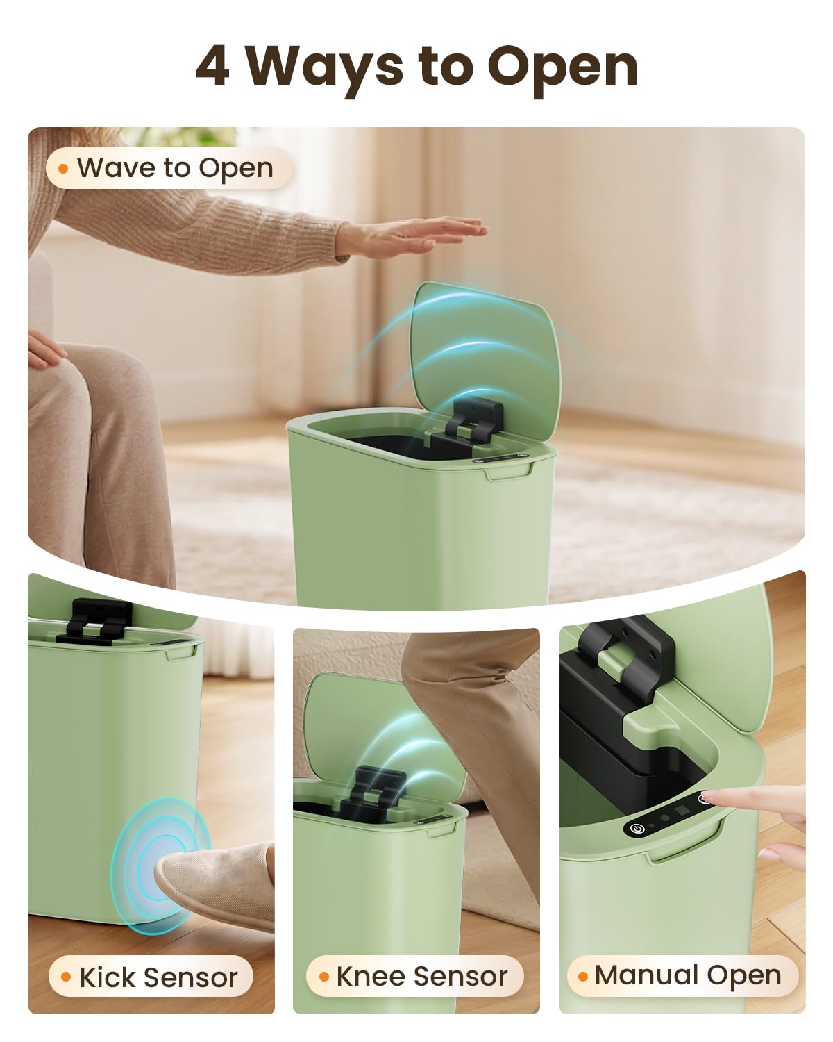 Cesun 5 Gallon Automatic Bathroom Trash Can with Lid, Green, Touchless
