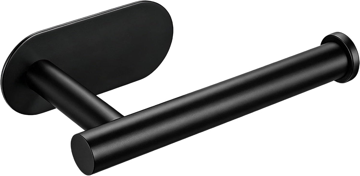 Toilet Paper Holder, Self Adhesive Toilet Paper Roll Holder No Drilling Wall Mount for Kitchen, Bathroom, Toilet, Matte Black Stainless Steel