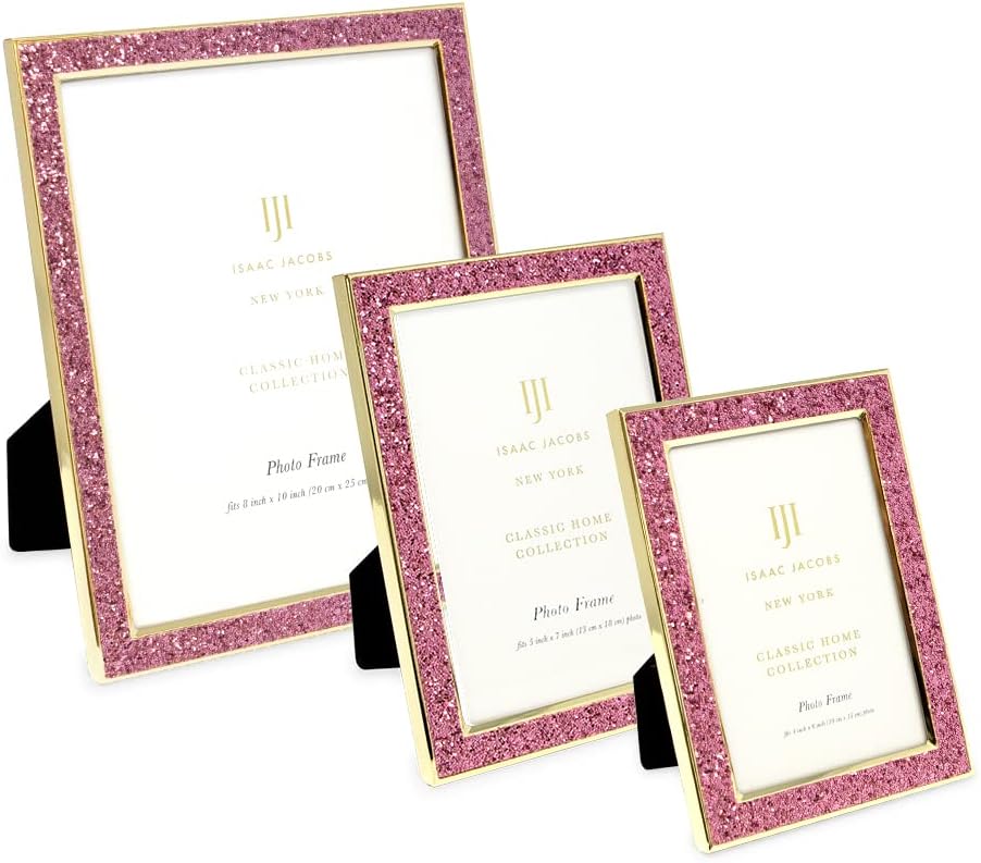 Isaac Jacobs 4x6 Pink Glitter w/Gold Metal Picture Frame w/Easel