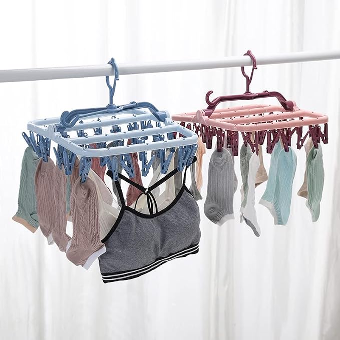 Foshine Clothes Drying Racks Foldable Clip Hangers Plastic with 32 Clips