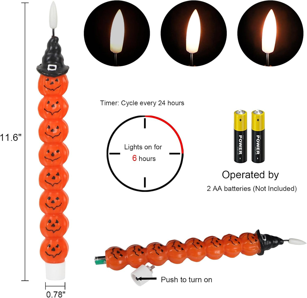 Halloween Pumpkins Flameless Taper Candles with 6H Timer