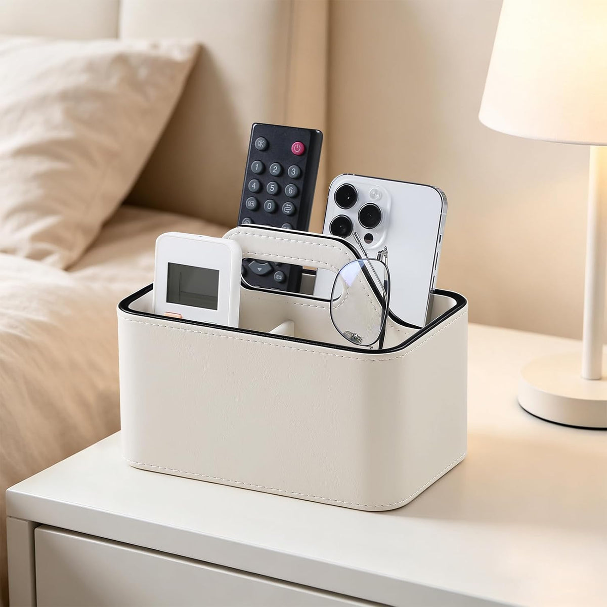 Remote Control Holder, Portable Desk Remote Organizer, Cream