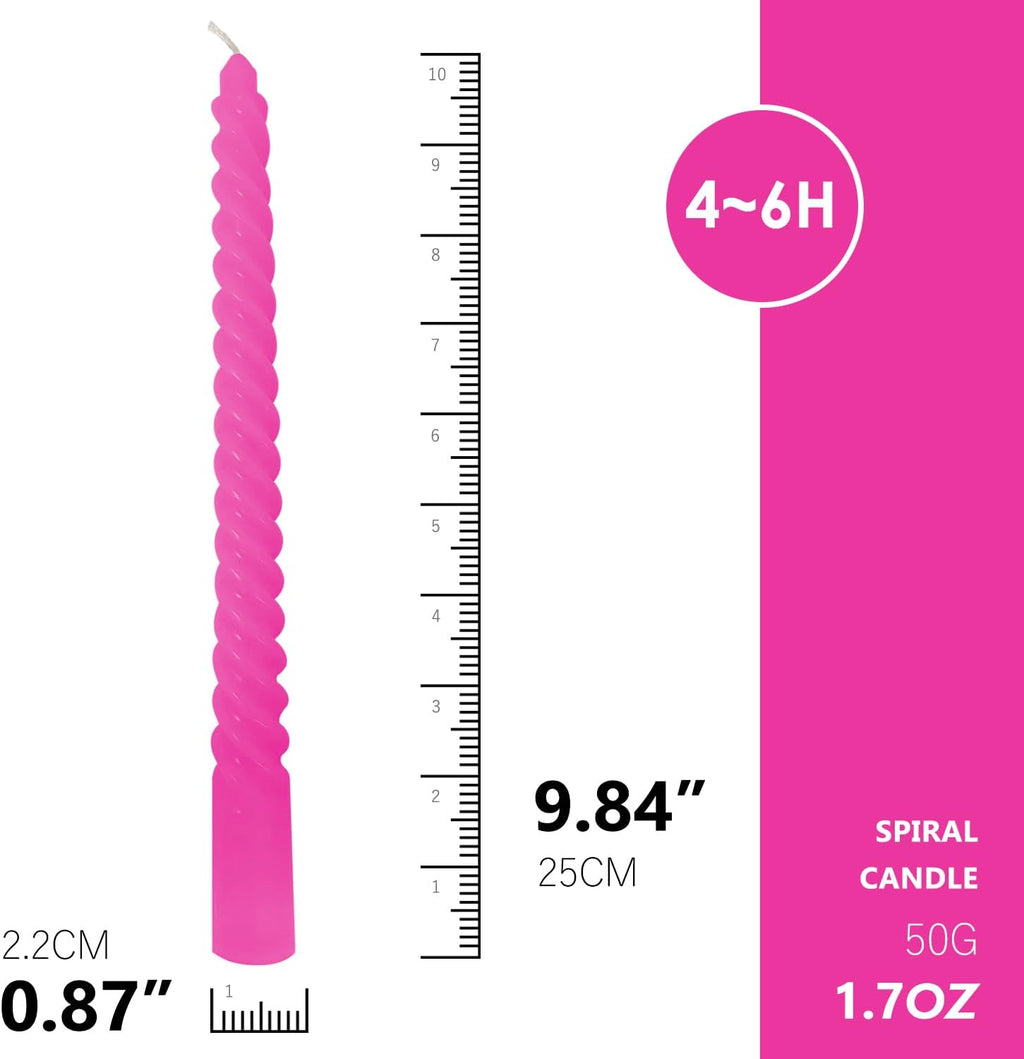 6 Pack Hot Pink Taper Candles, Rosy Pink Spiral Taper Candles