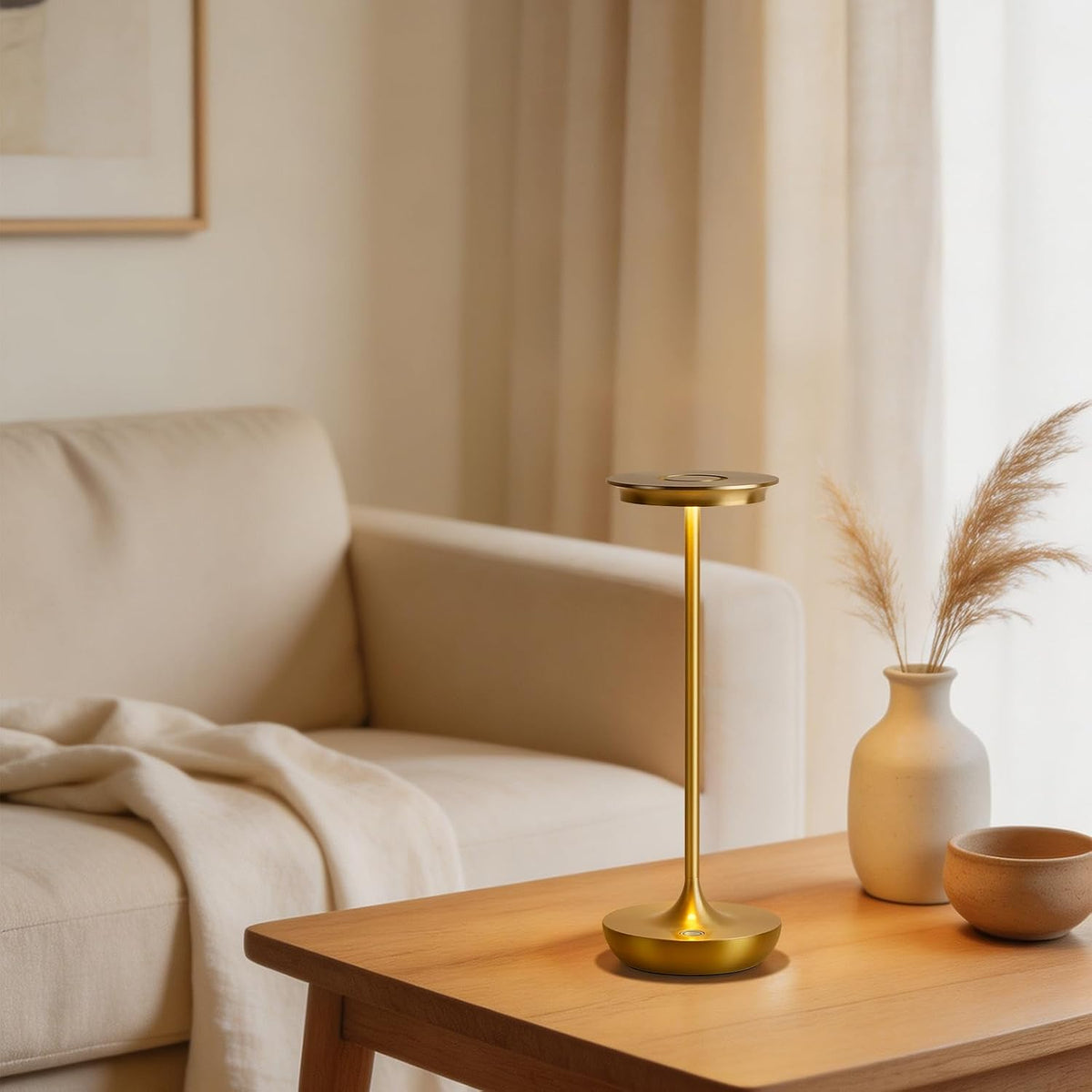 LED Rechargeable Cordless Table Lamp Battery Operated Light Set of 2 Gold