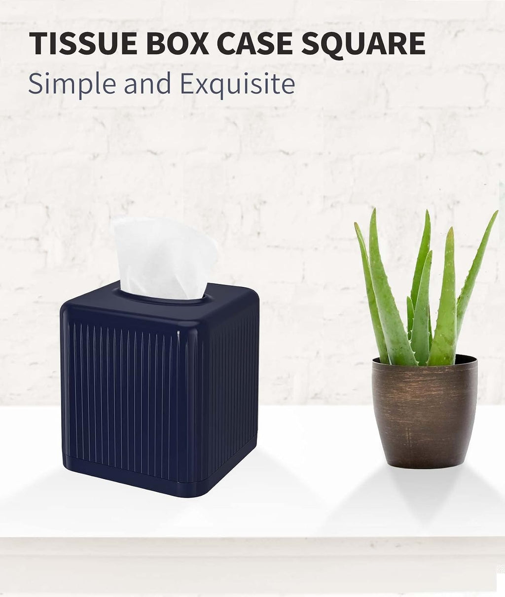 Livelab Tissue Box Cover with Base, Square Plastic Tissue Box Holder Decorative Tissue Box Case Modern Facial Paper Dispenser for Bathroom, Vanity Countertops, Night Stands, Desk - Navy Blue
