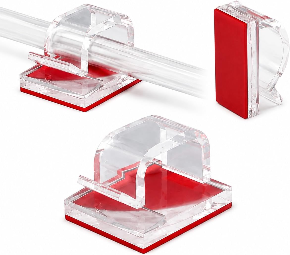 50 Pack Clear Adhesive Cable Clips - Invisible Wire Organizer & Cord Holder for Glass Desk, Wall & Home