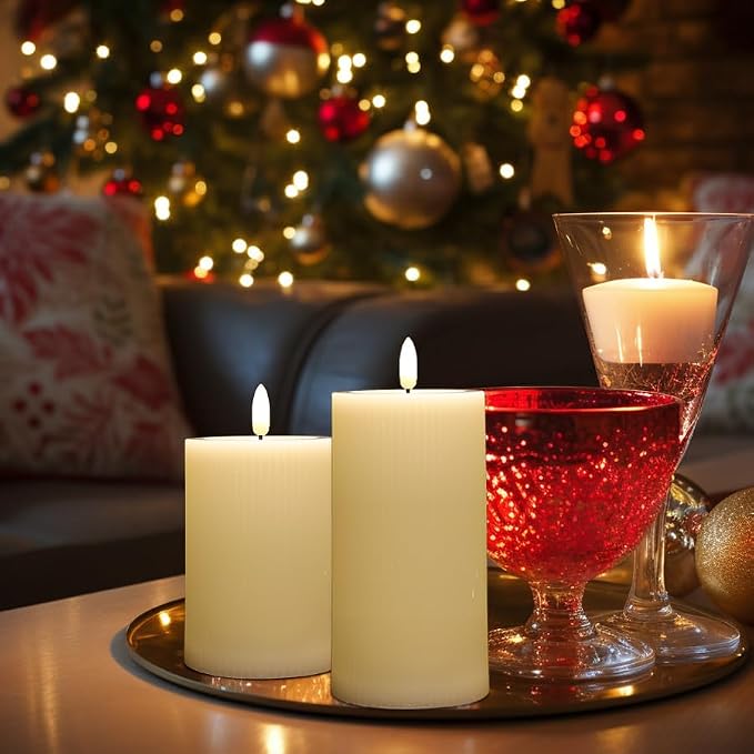 Battery Operated Candles with Remote, LED Flameless Wavy Pillar Candles