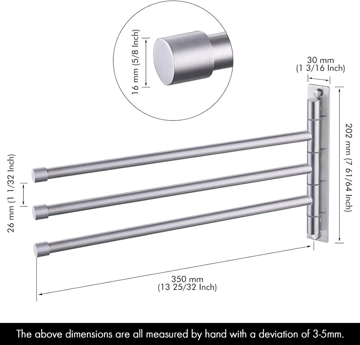 KES Bathroom Towel Bar, 13.8 Inch Swing Arm, Wall Mount, Swing Out 3-Arm
